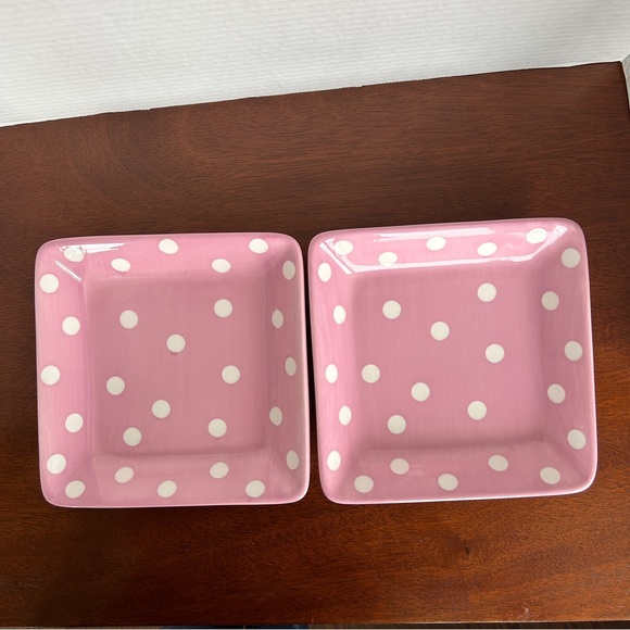 Pampered Chef Whip Cancer Pink Polka Dot Plates Set of 2 - Picture 6 of 8
